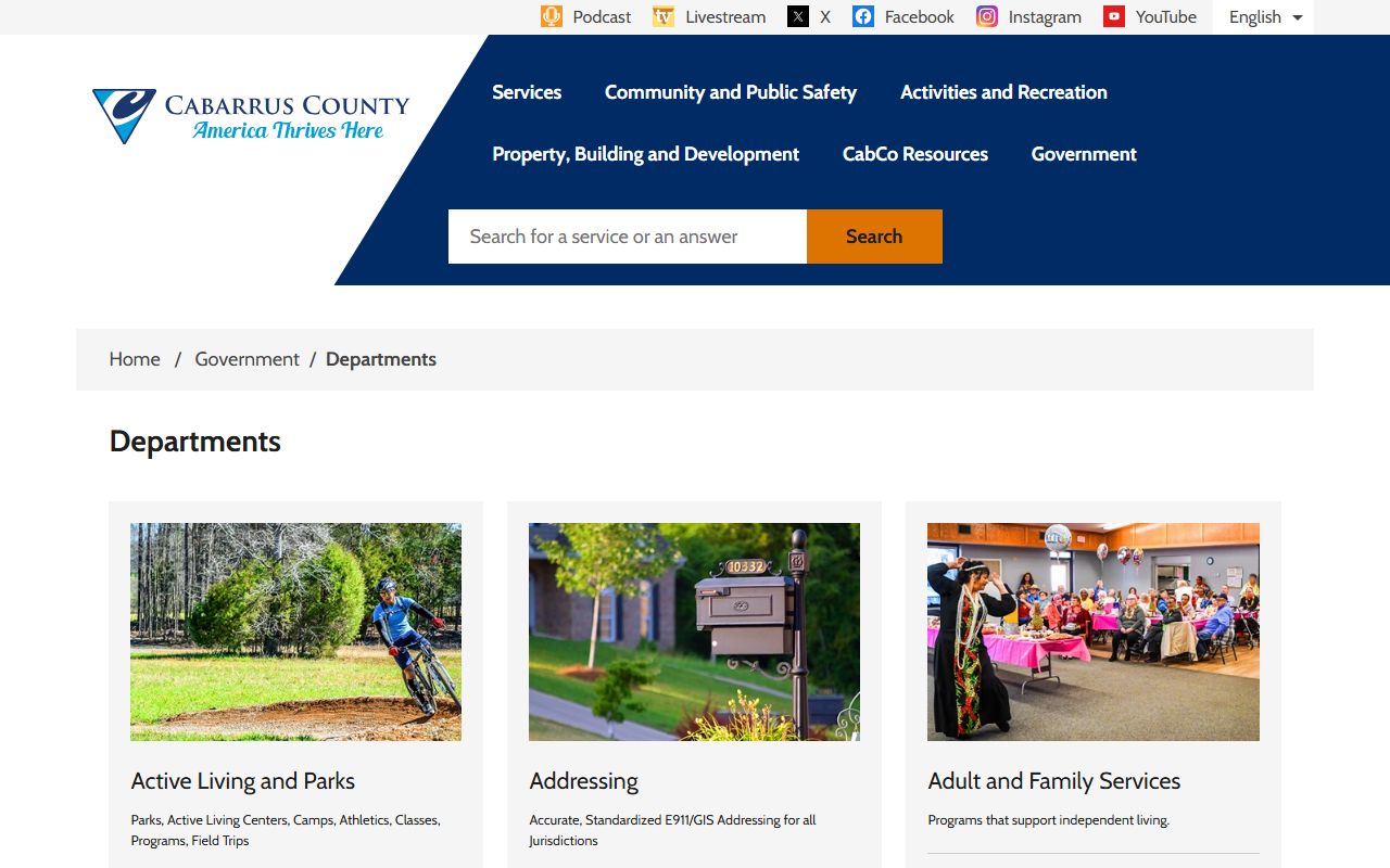 Cabarrus County phone directory department directory screenshot
