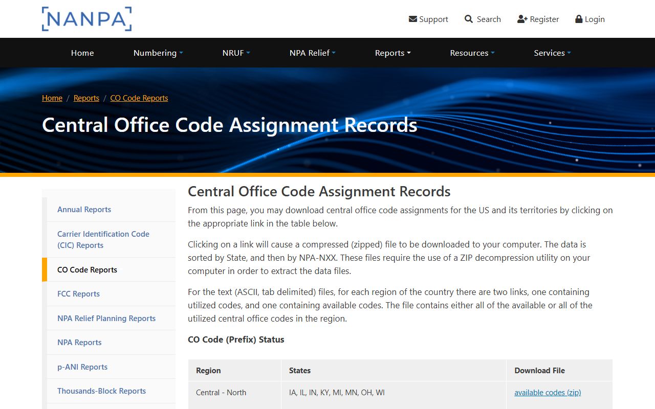 Cabarrus County phone area codes NANPA central office code assignment reports