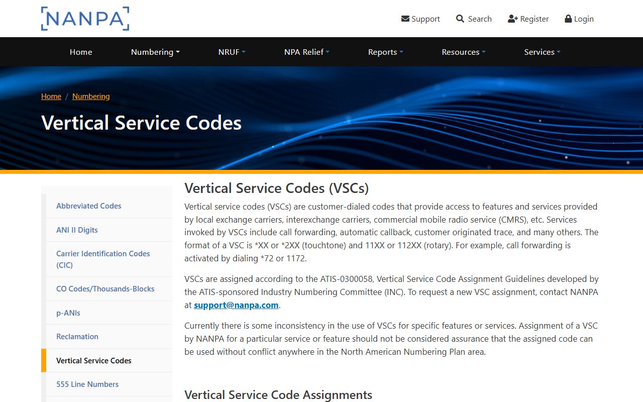 Cabarrus County phone codes NANPA vertical service star code reference