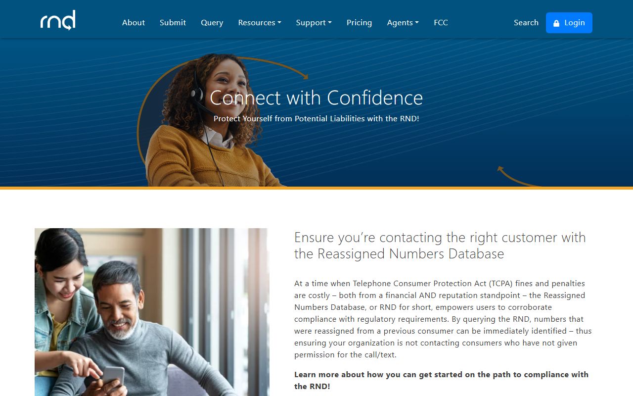 FCC Reassigned Numbers Database landing page for reassigned number checks