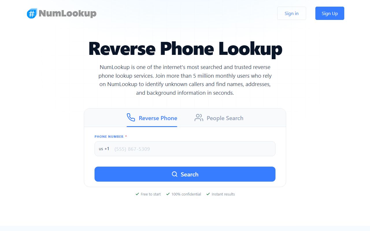 NumLookup reverse phone lookup interface for third-party number checks