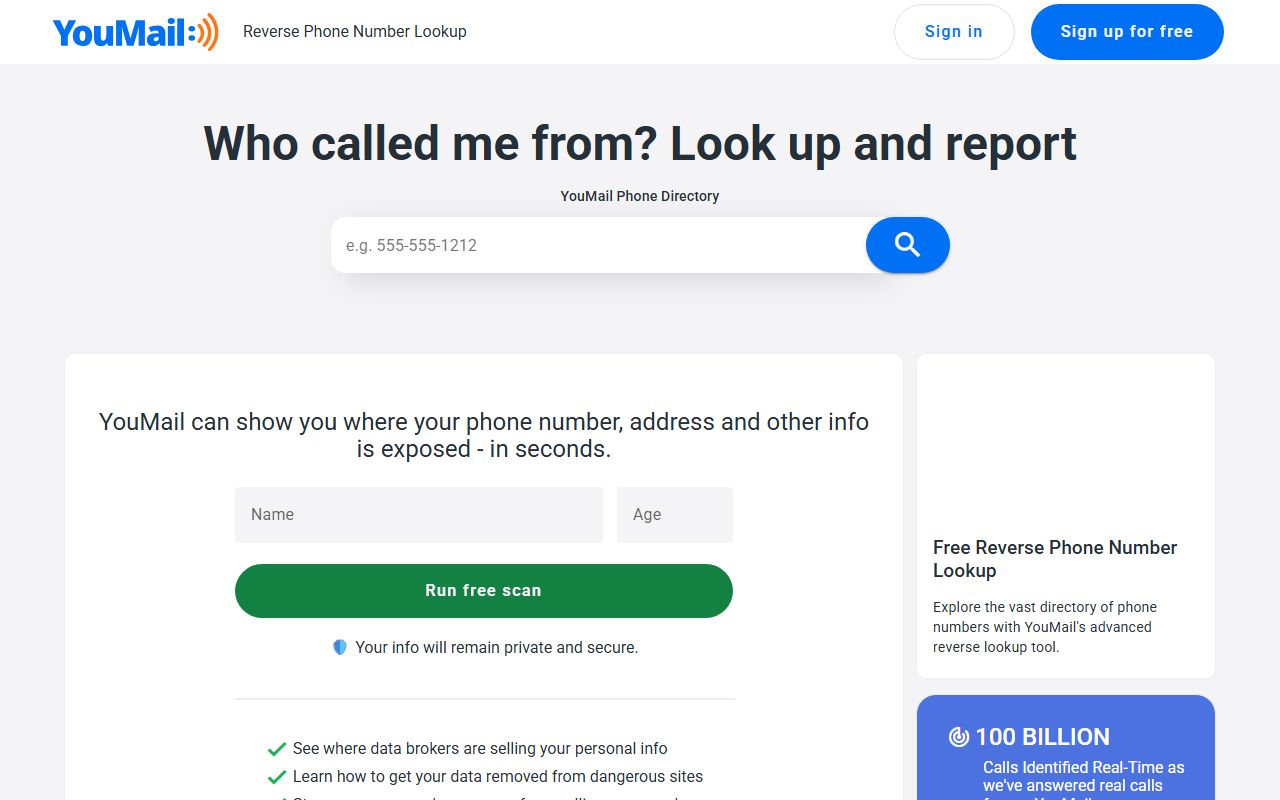 YouMail spam-number directory for checking robocall reputation